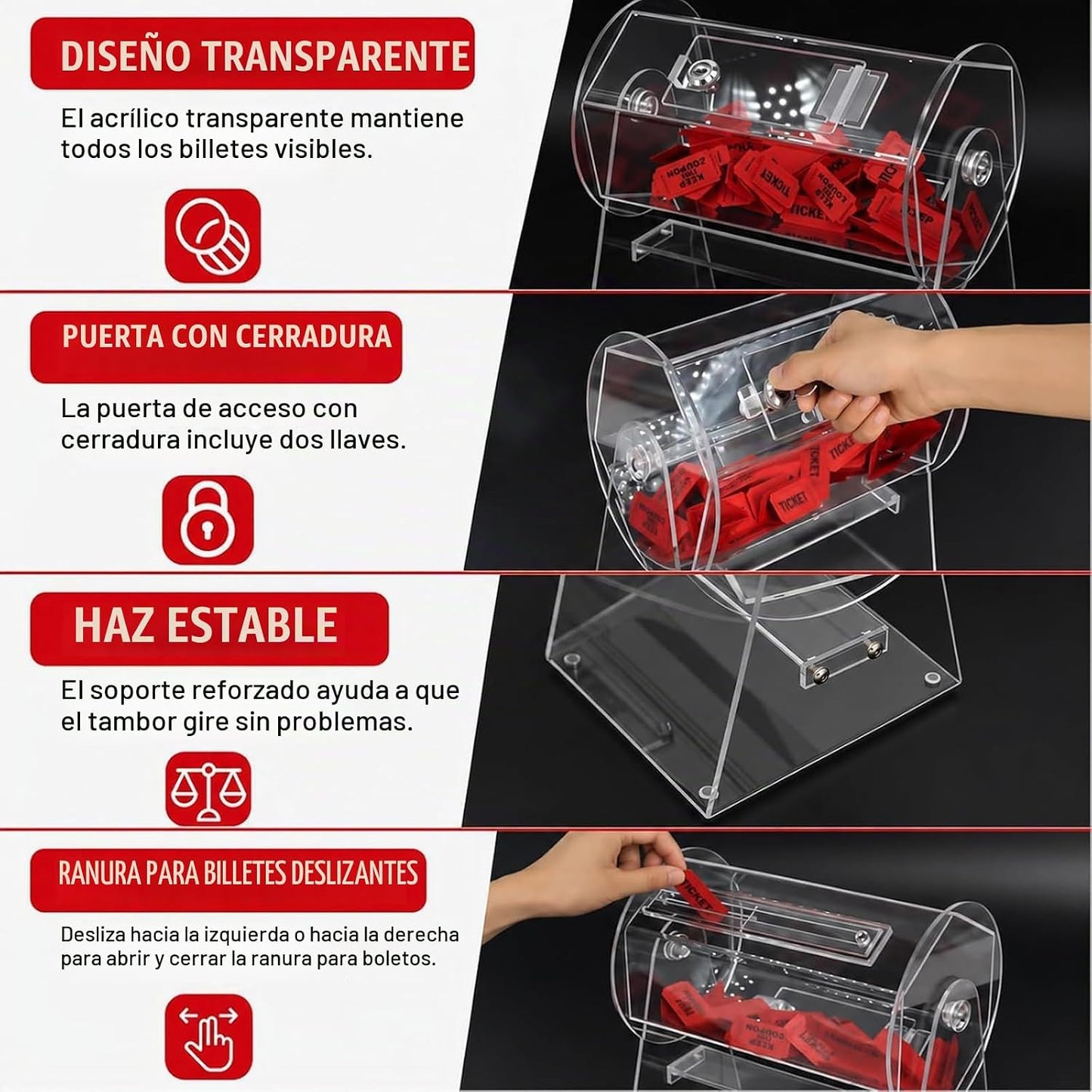 El tambor de la rifa sostiene 2000 boletos, caja giratoria de la ri...