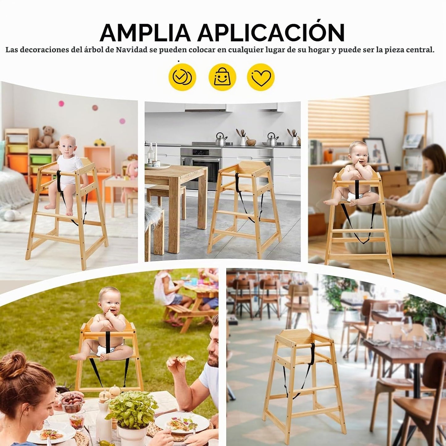 Neoflavie Silla alta de madera para bebés y niños pequeños, natural...