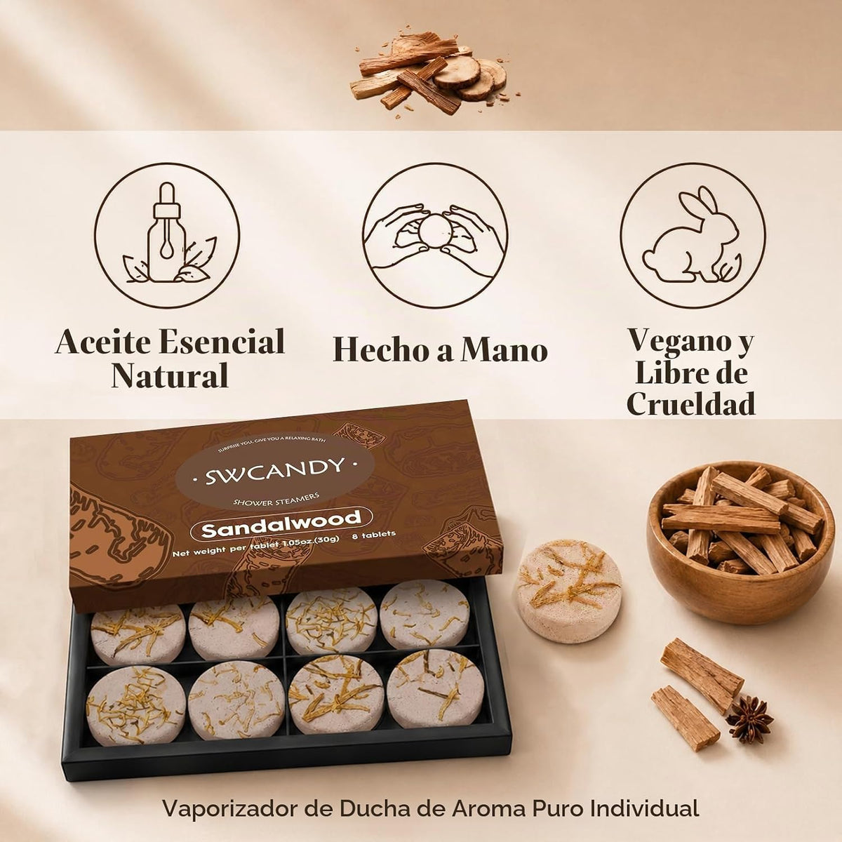 SWCANDY - Vaporizadores de ducha de sándalo, 8 unidades, cuidado pe...