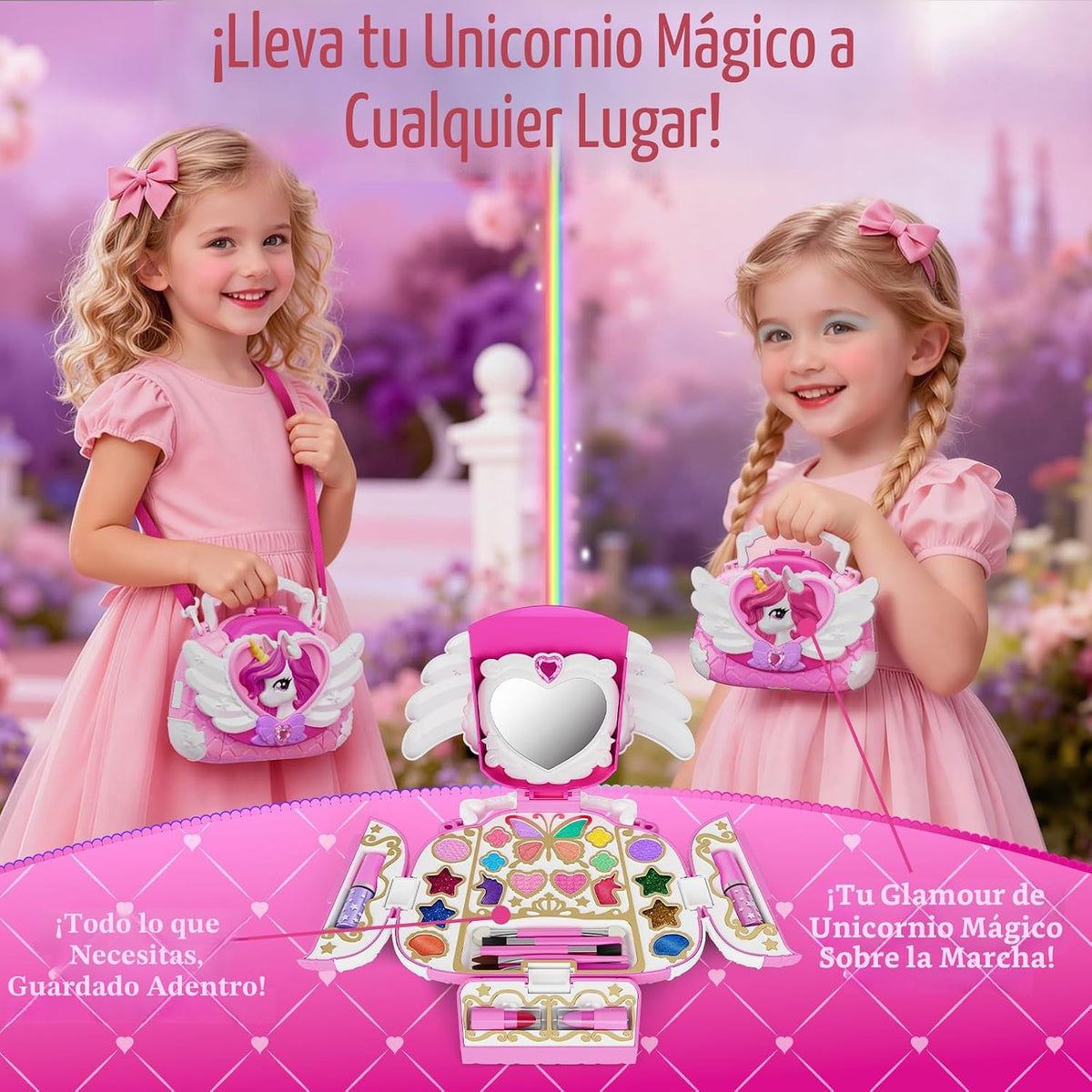 Kit de maquillaje de unicornio para niños con espejo y correa, jueg...