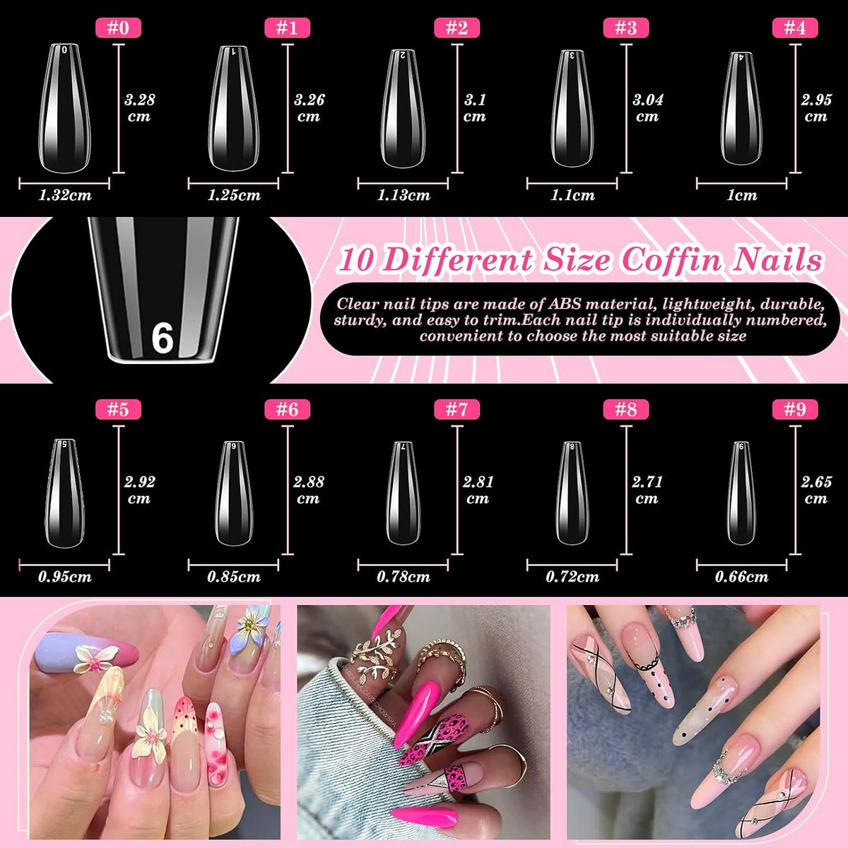 Kit de uñas postizas acrílicas, kit de uñas postizas a presión con...