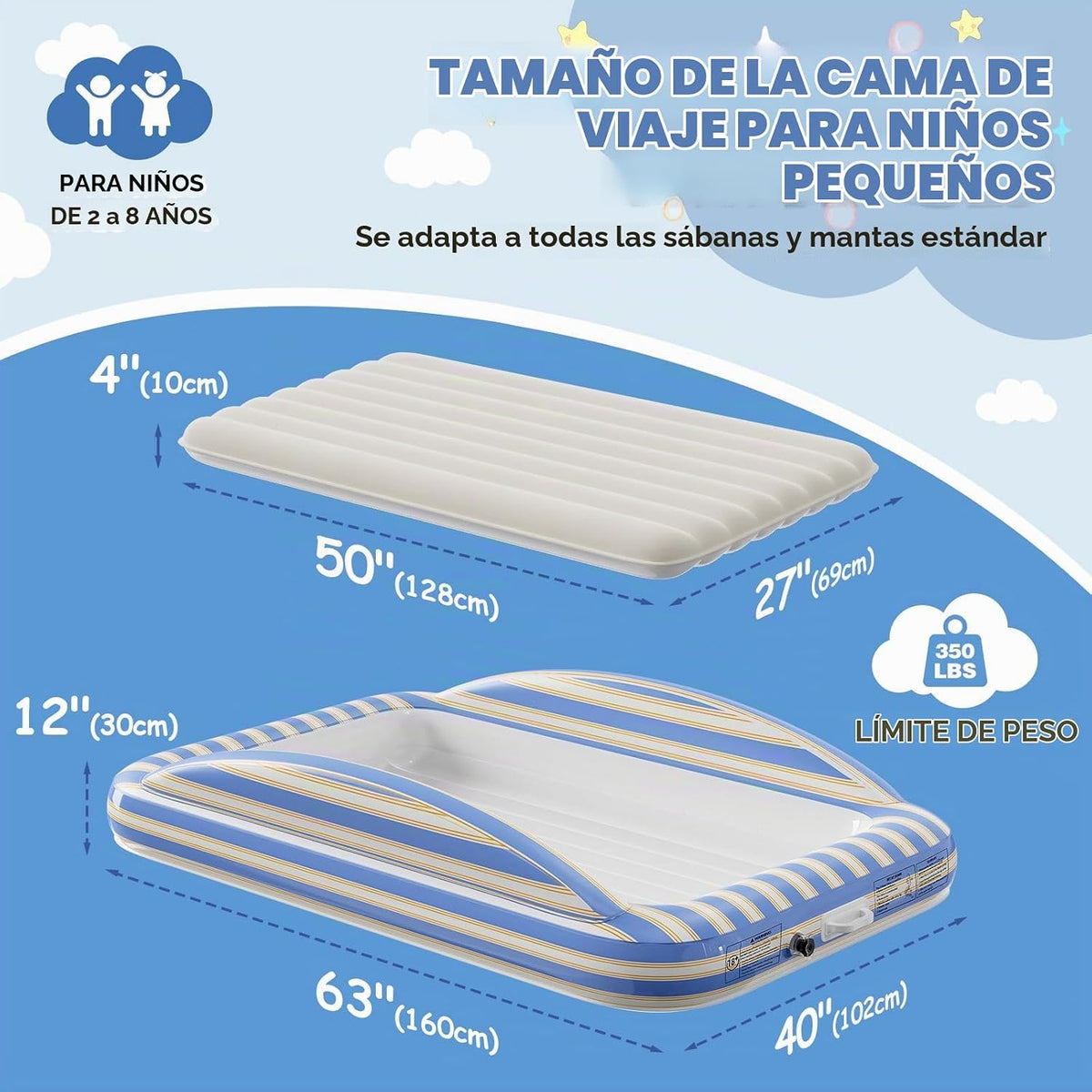 Luxchoice Cama de viaje inflable para niños pequeños, colchón recar...