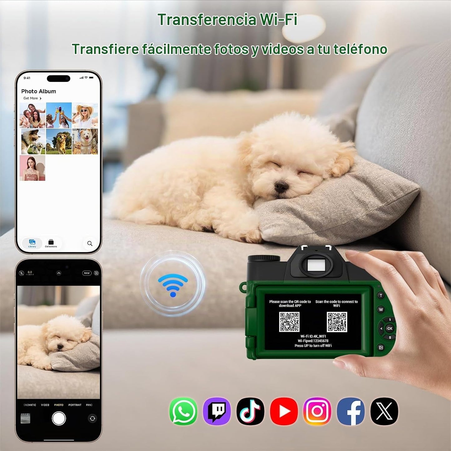 Cámara digital de 75 MP, cámara de vlogging WiFi 4K con pantalla ab...