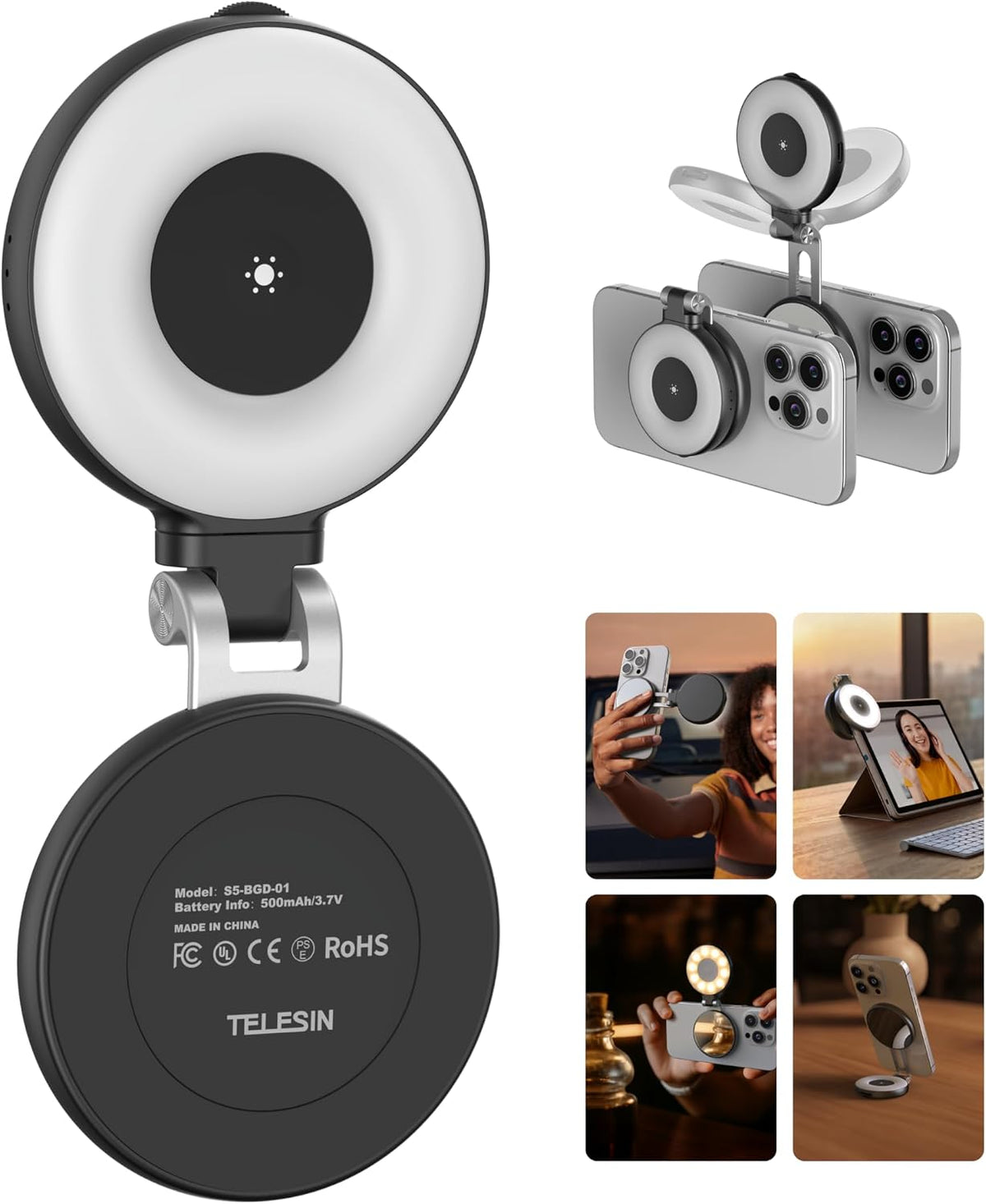 TELESIN C03 - Luz magnética para selfie de belleza para teléfono, c...
