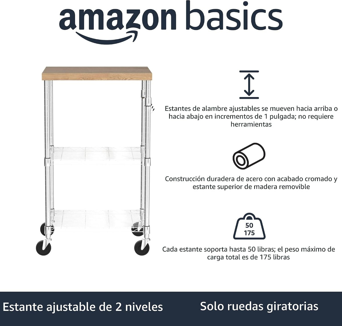Amazon Basics Estante portátil de almacenamiento de 3 niveles para...