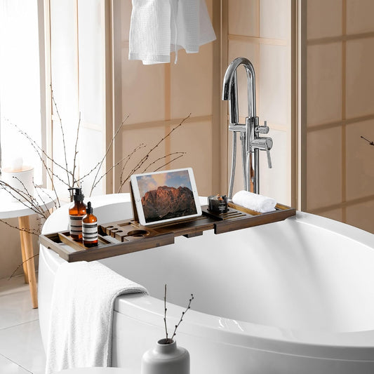 RealGulf Bandeja de bañera de teca, organizador de baño de madera d...