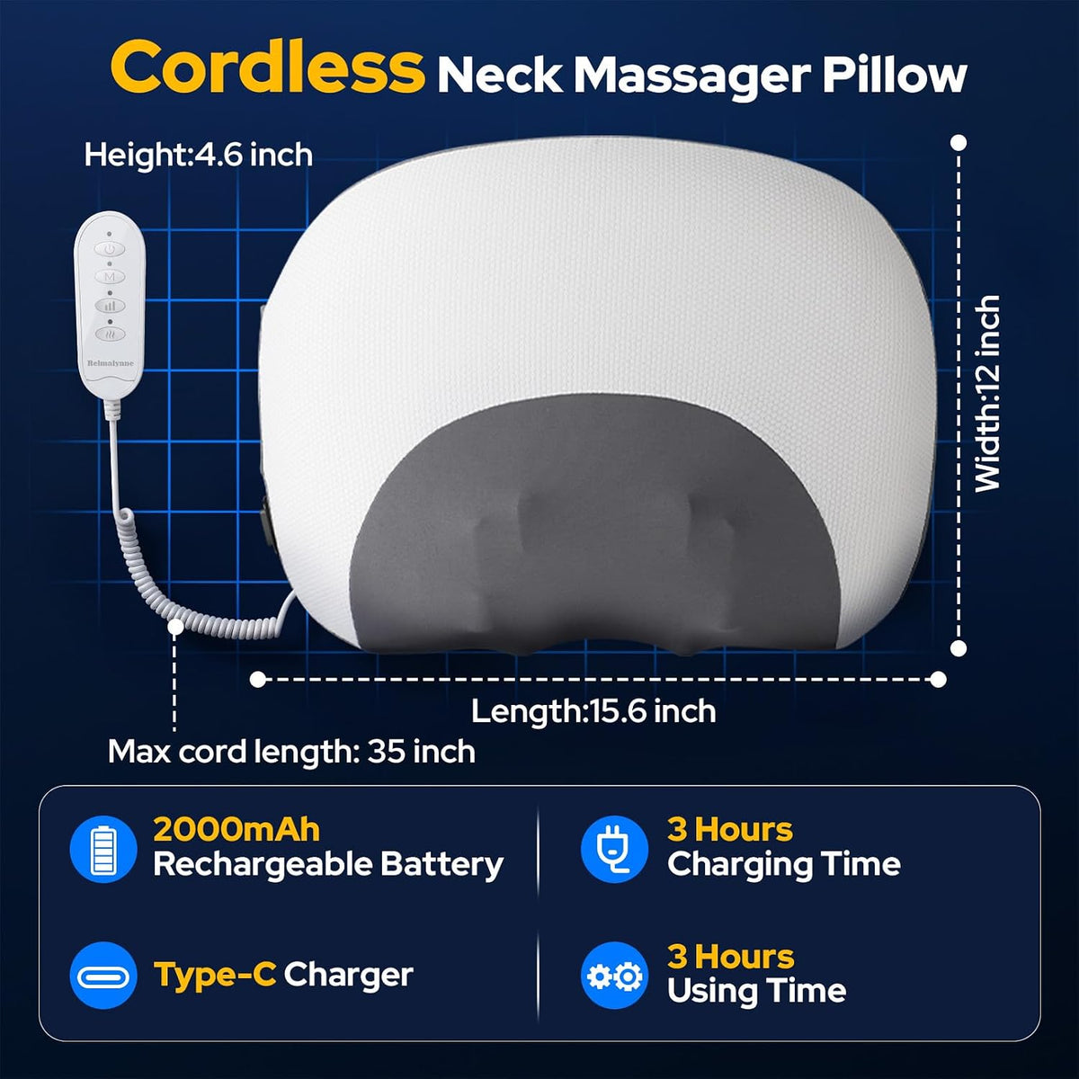 Almohada masajeadora de cuello inalámbrica 3 en 1 mejorada con calo...