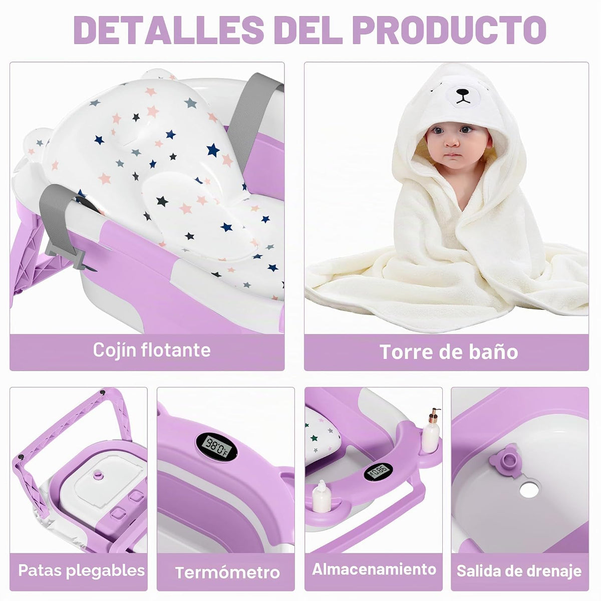 MoreFeel Bañera plegable para bebé recién nacido con termómetro y 1...