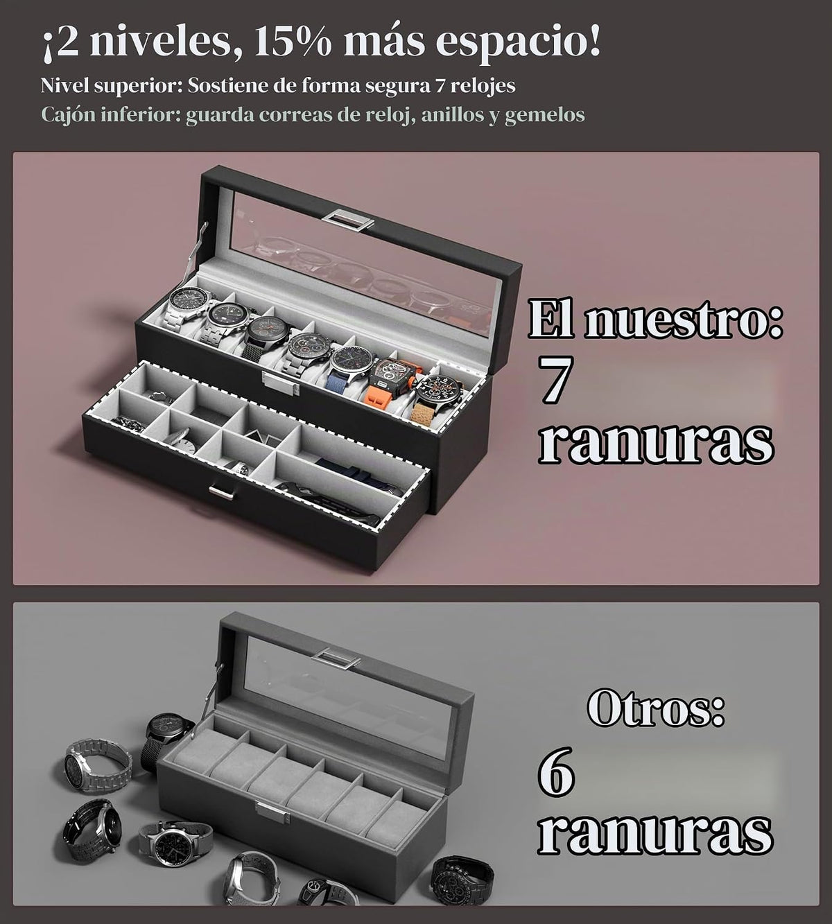 sensok Caja de reloj para hombre, organizador de almacenamiento de...