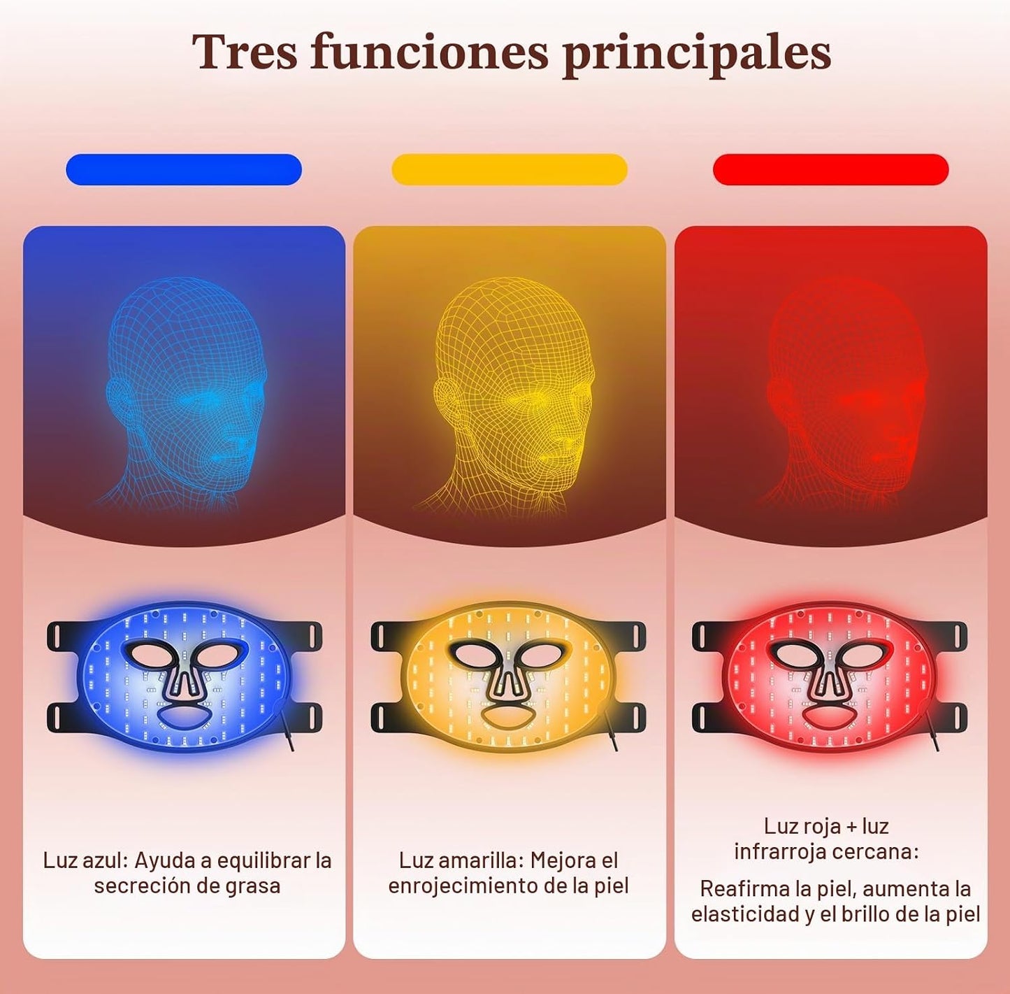 INTEO Terapia de Luz Roja para el Rostro, Máscara Facial LED Portát...