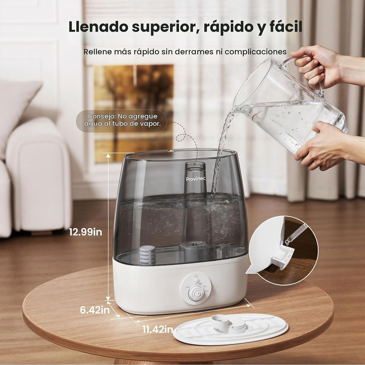 Provirtec Humidificador de tanque limpio de 6.5L para habitación gr...