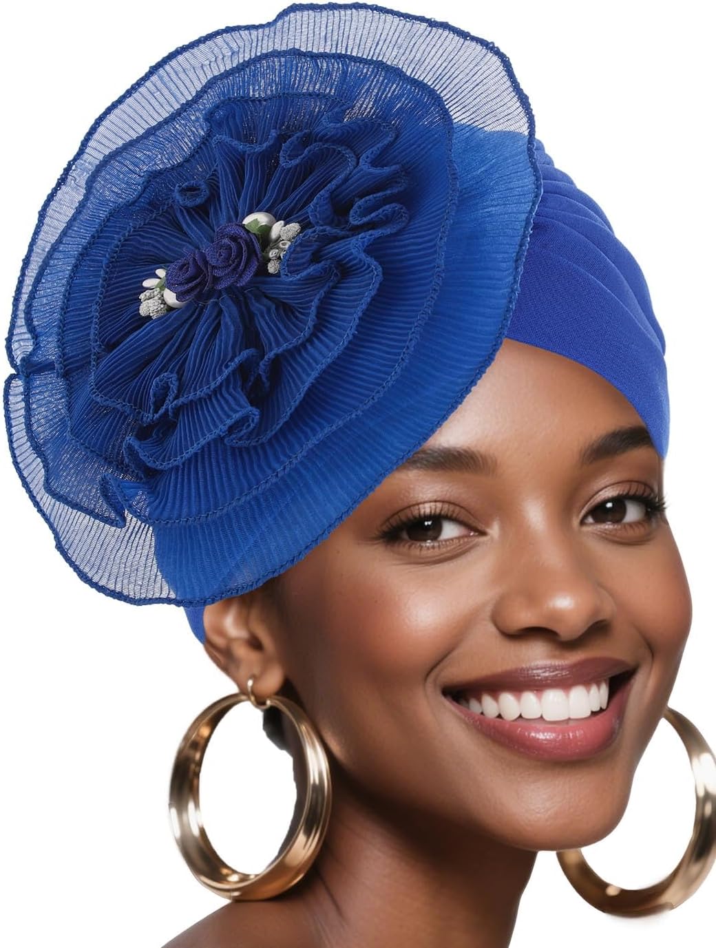 Bohend Gorro de turbantes de flores, nudo de perla, gorro preatado...