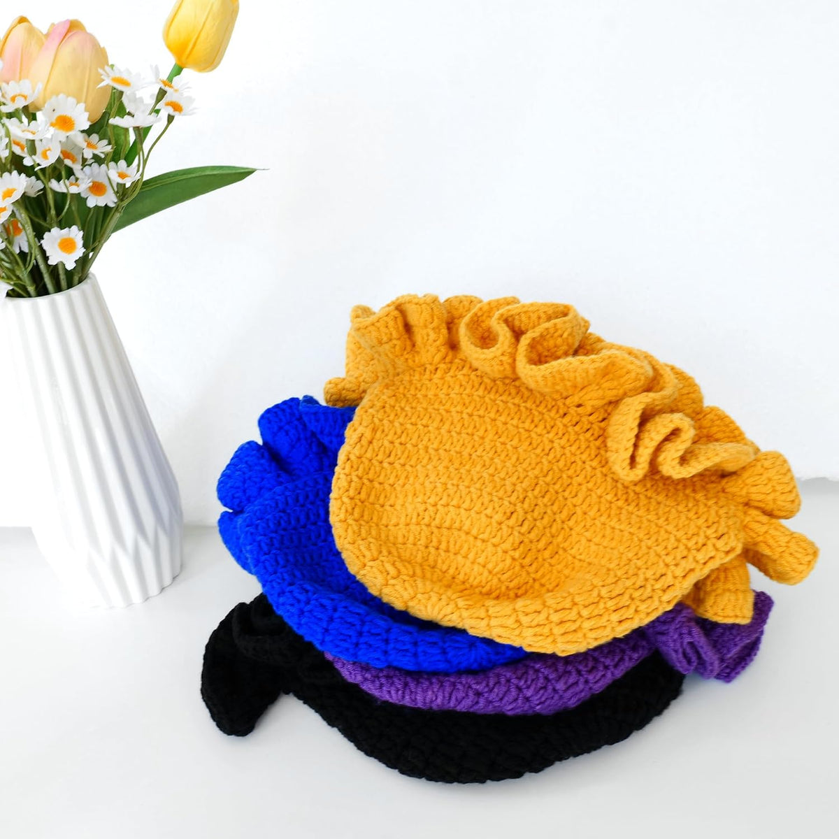 Sombrero de pescador con volantes de ganchillo para mujer, sombrero...