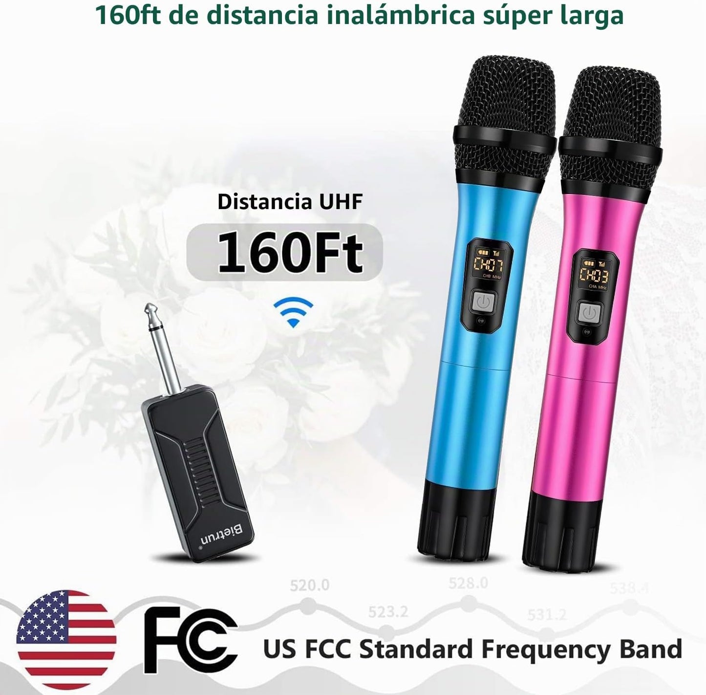 Micrófono inalámbrico, Bietrun UHF de metal, sistema de micrófono d...