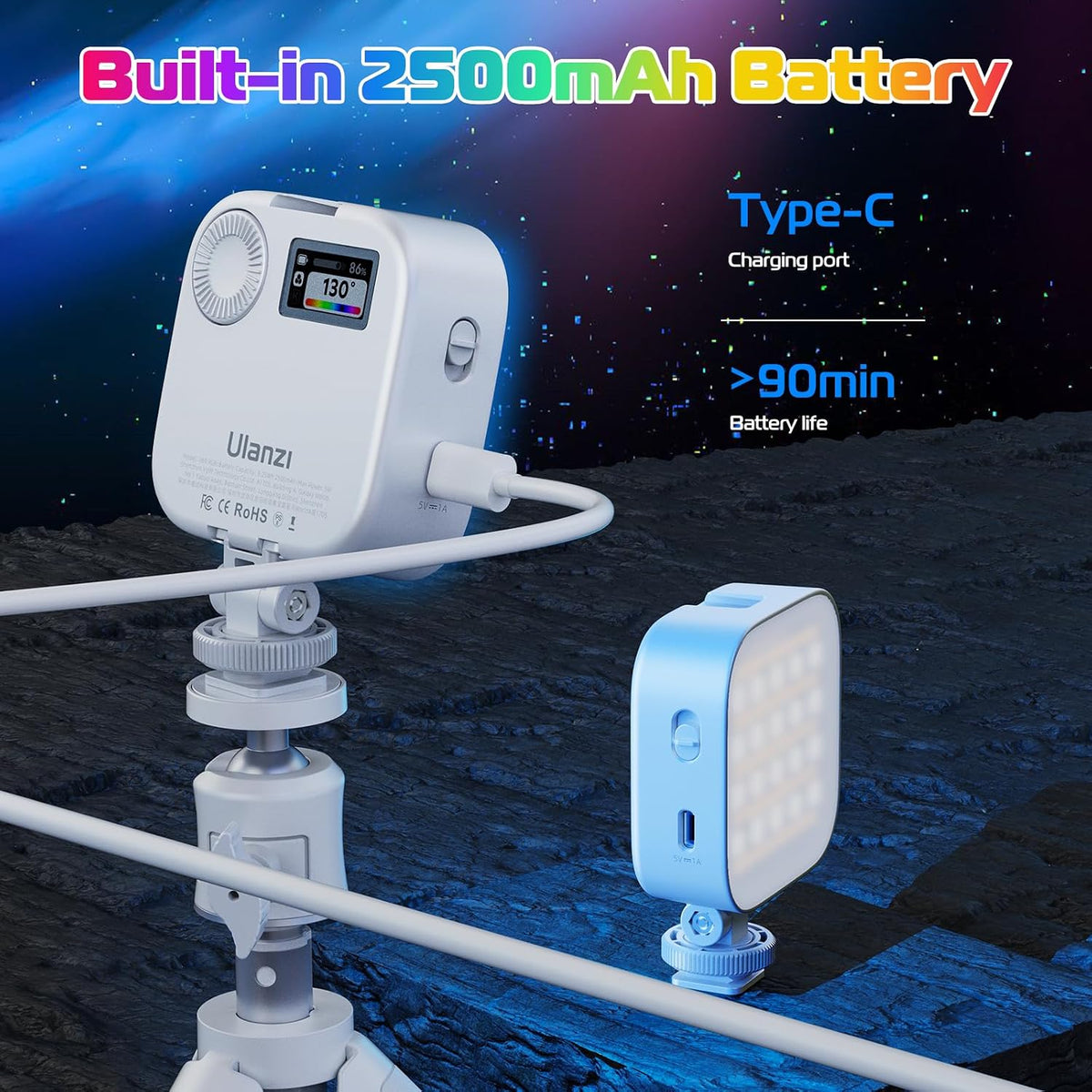 ULANZI Luces de video RGB U60 Luz de cámara LED blanca 360° Ilumina...