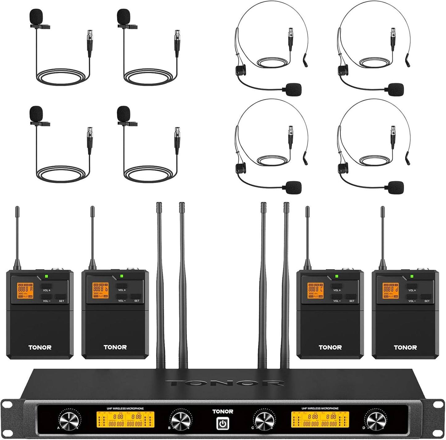 TONOR Sistema de Micrófonos Inalámbricos UHF con Transmisor Corpora...