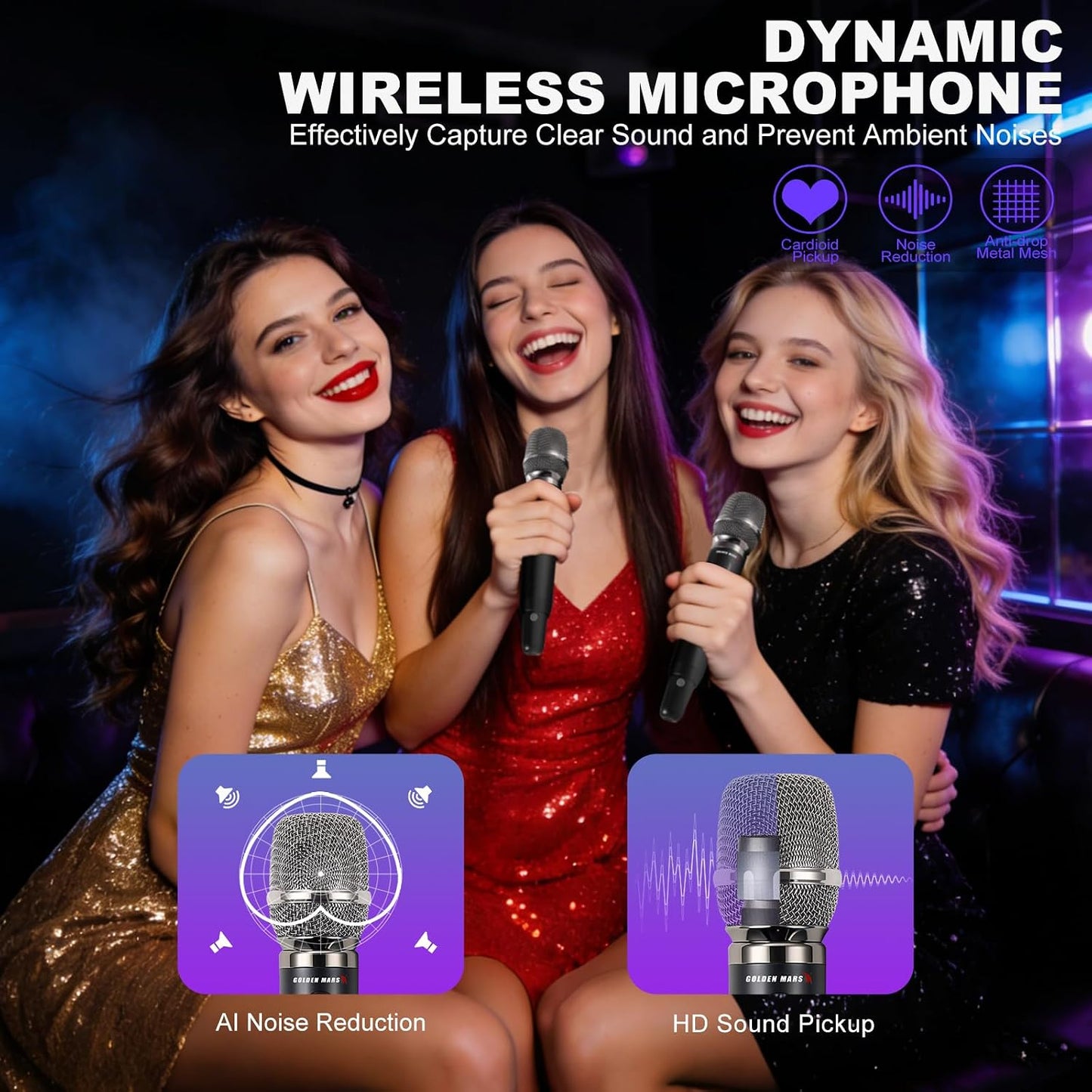 GOLDEN MARS Sistema de micrófono inalámbrico, mejorado de 2.4 GHz r...