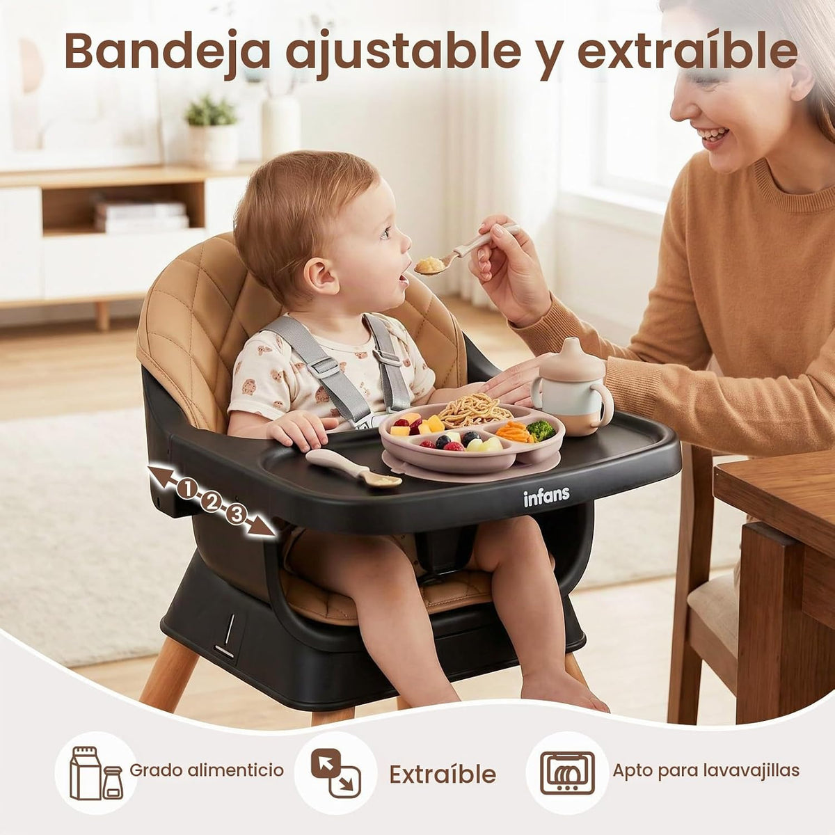 INFANS Silla alta para bebé, silla alta convertible de madera 6 en...