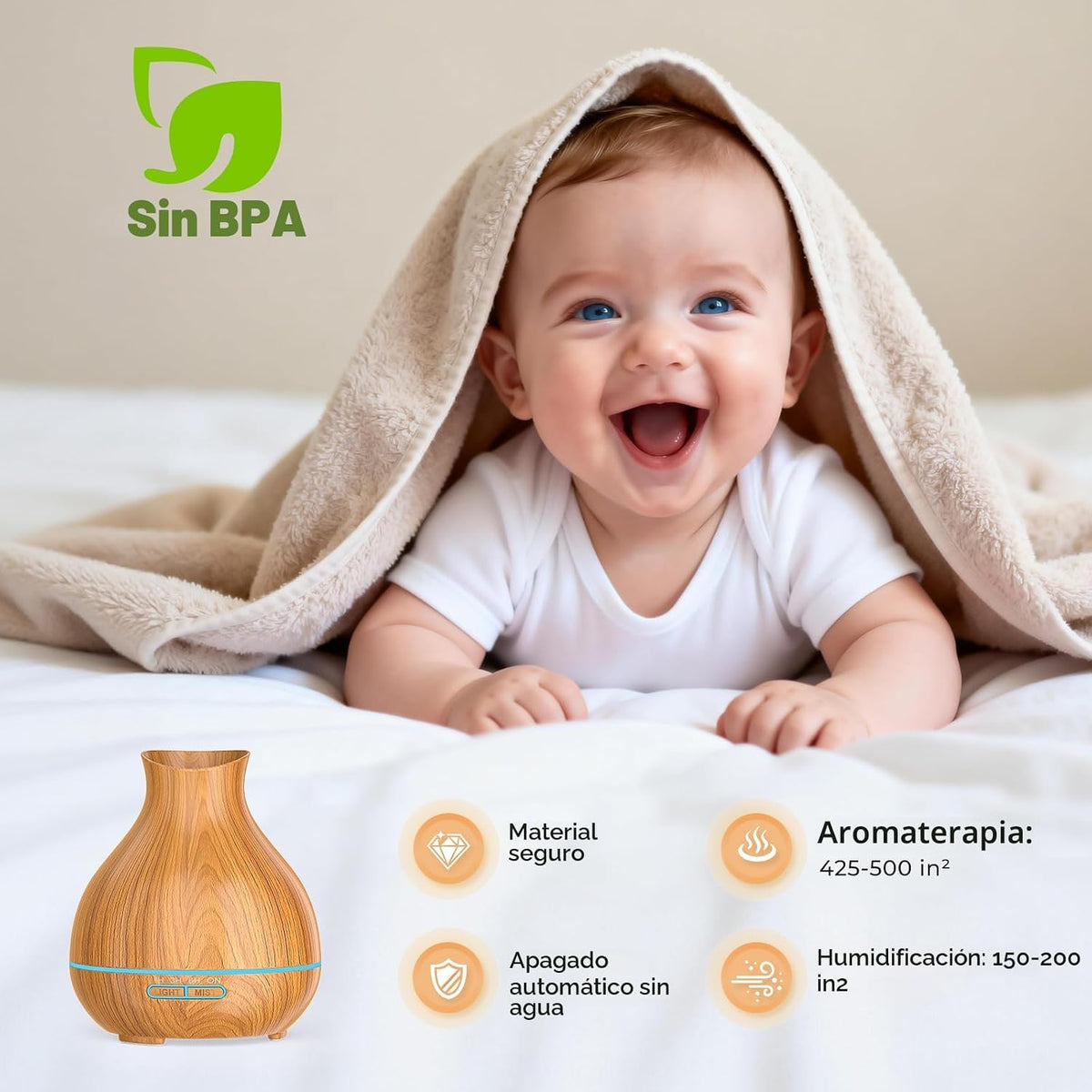 BZseed Difusor de aceite esencial de aromaterapia, 2 unidades de hu...