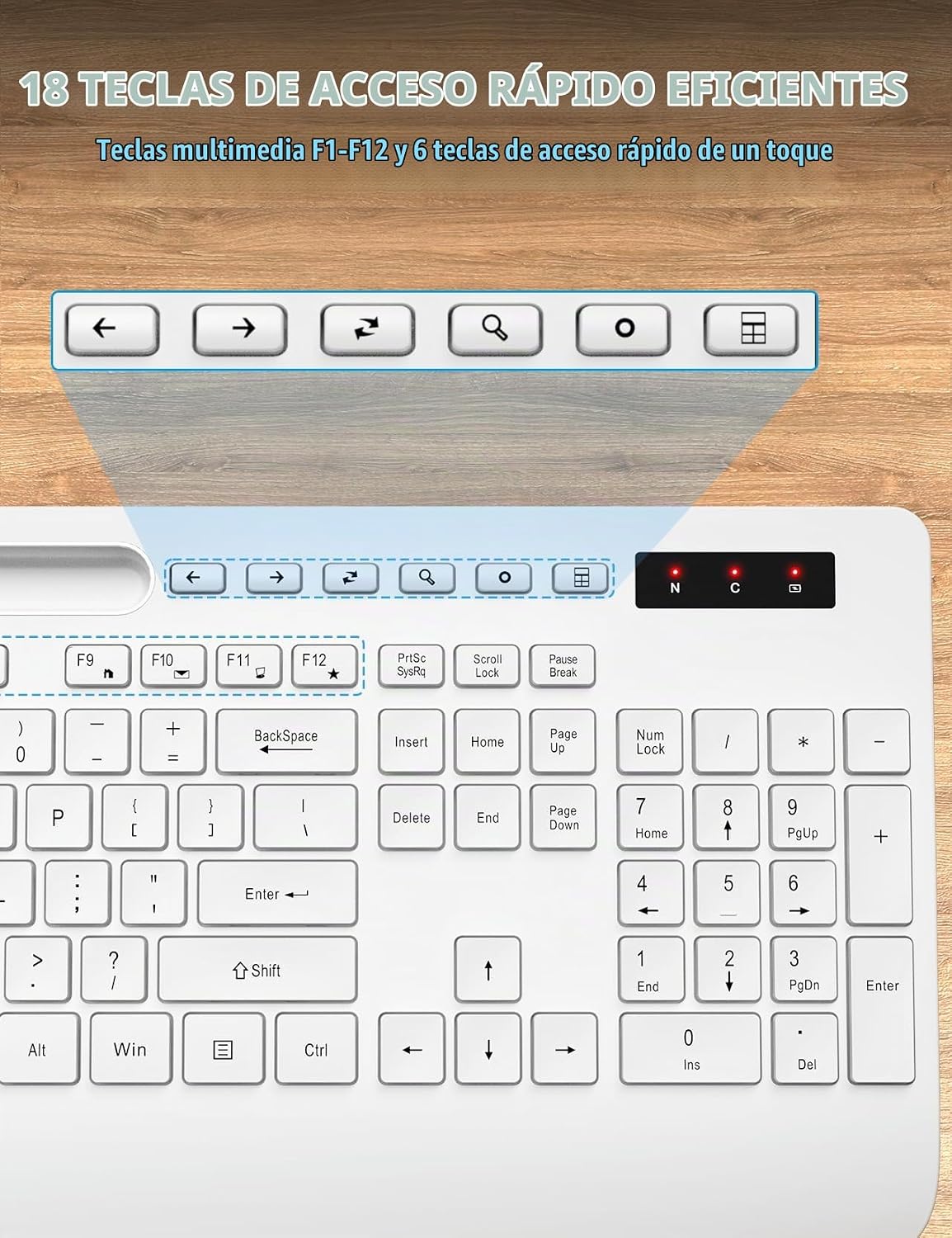 Combo de teclado y mouse inalámbricos, reposamuñecas ergonómico de...