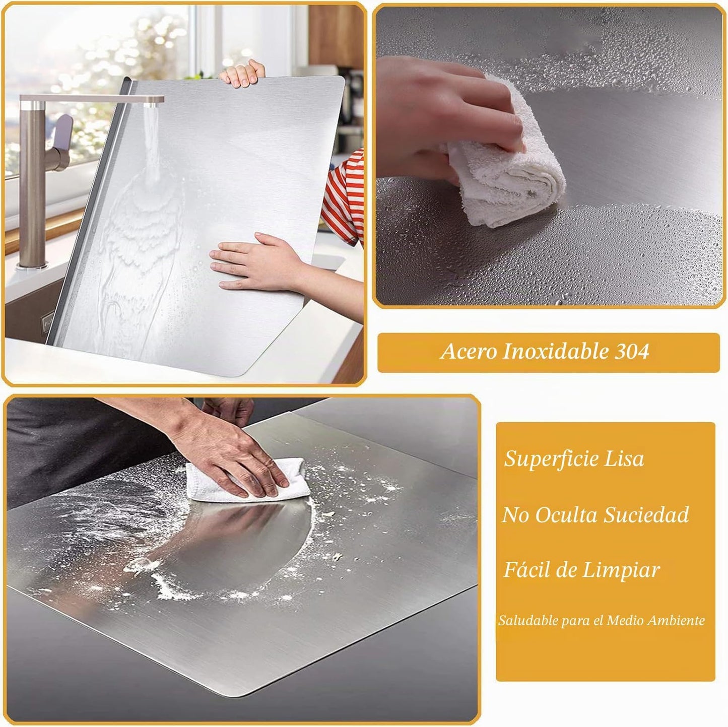 tonchean Tabla de cortar de acero inoxidable 304 extra grande con l...