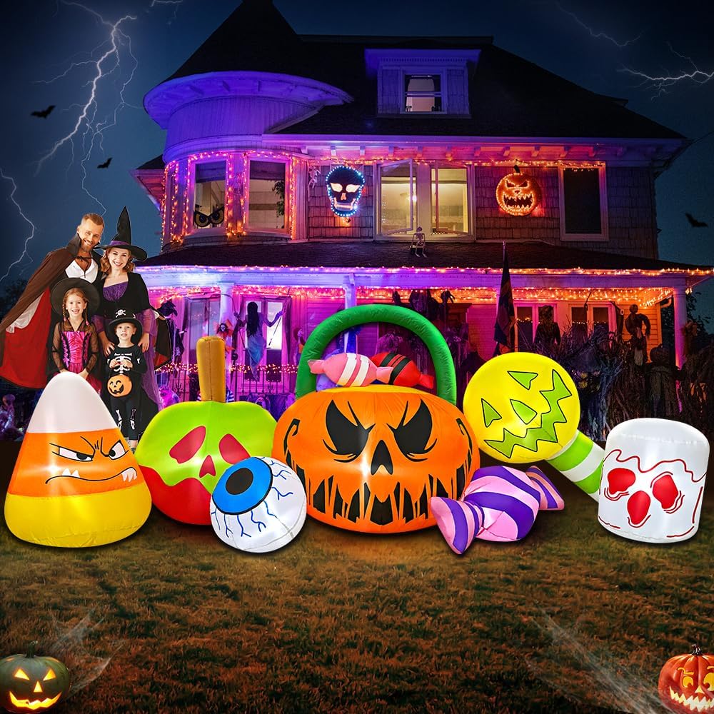 Decoración inflable de Halloween de 10 pies para exteriores, calaba...