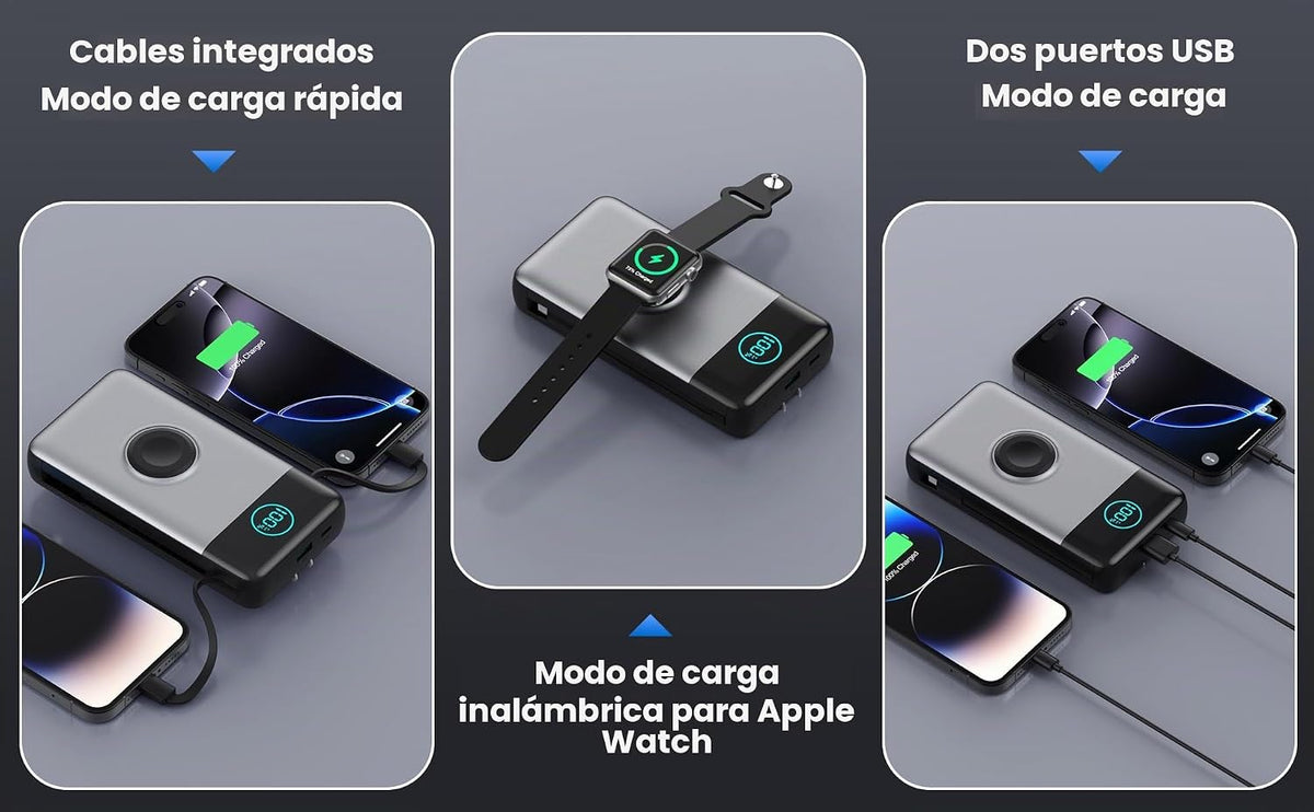 Cargador portátil para iPhone, Banco de energía de 40800mAh con cab...