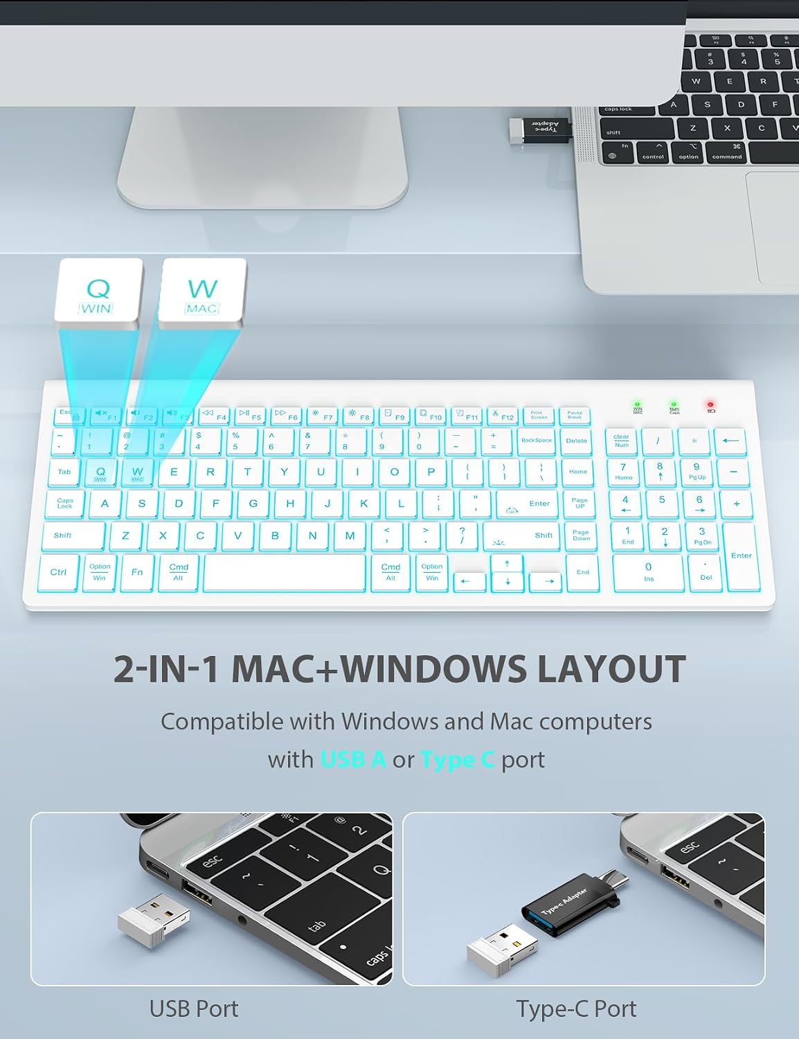 SABLUTE Combo de teclado y mouse inalámbricos retroiluminados, tecl...