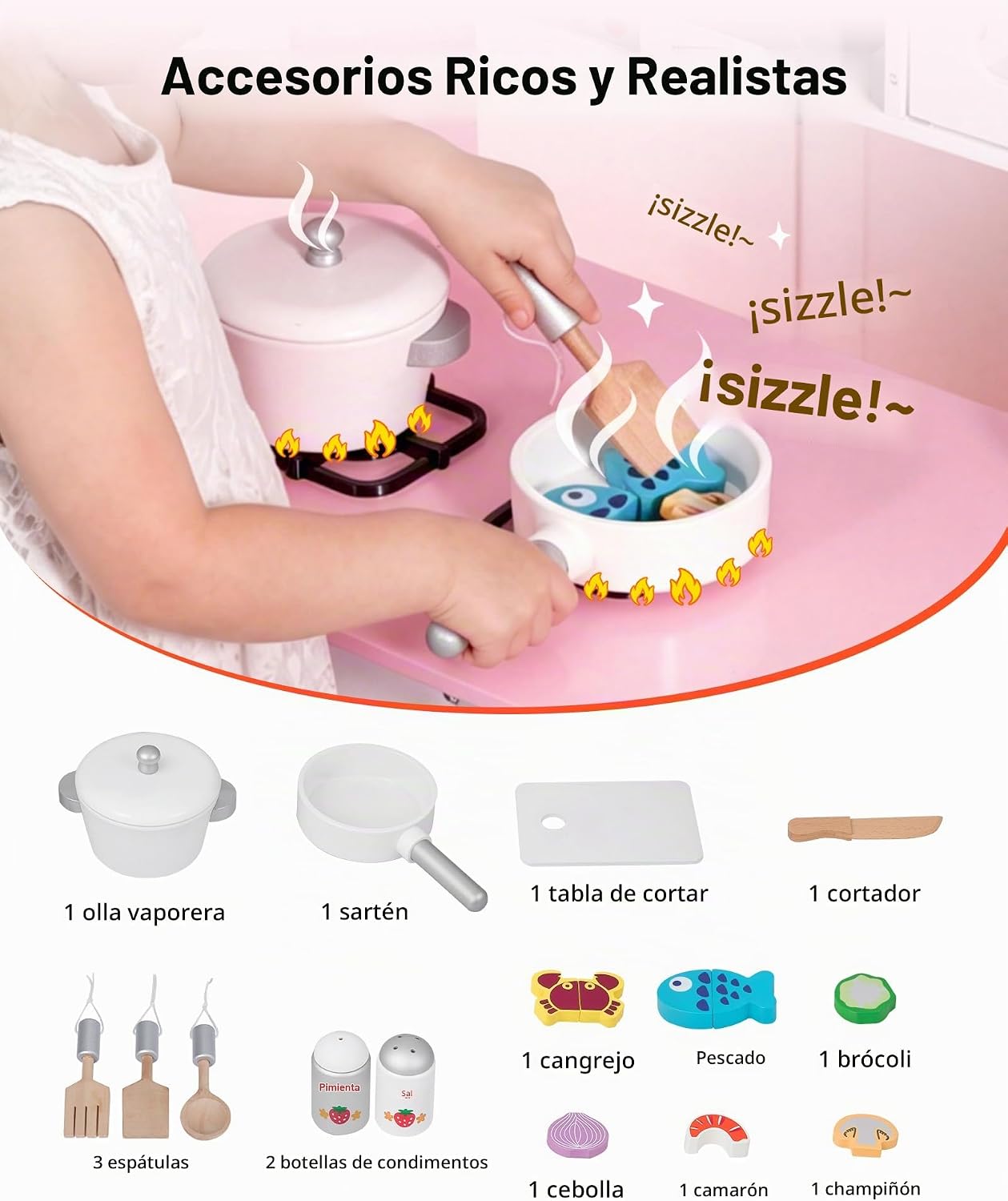 VEVOR Juego de cocina para niños, de madera, juego de cocina para n...