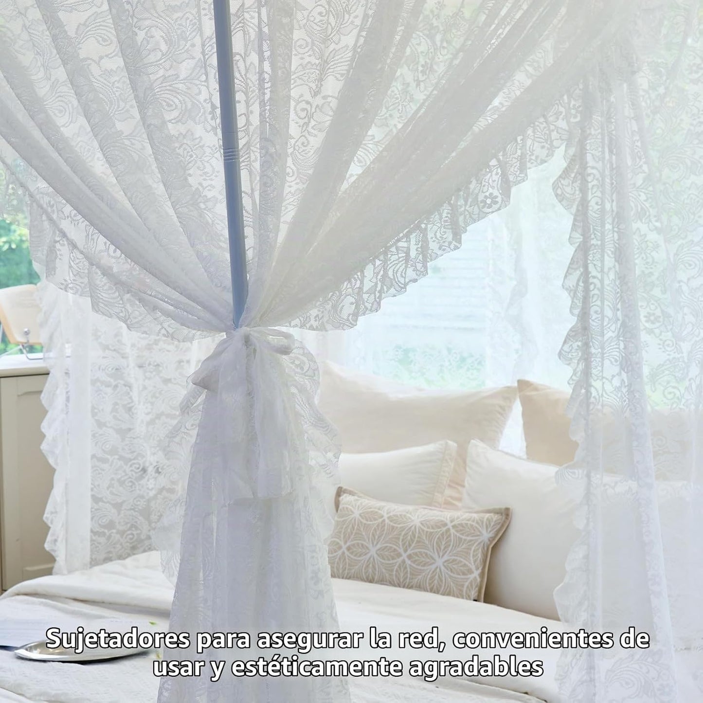AIKASY Elegante Mosquitera de Encaje de Princesa para Cama con Dose...
