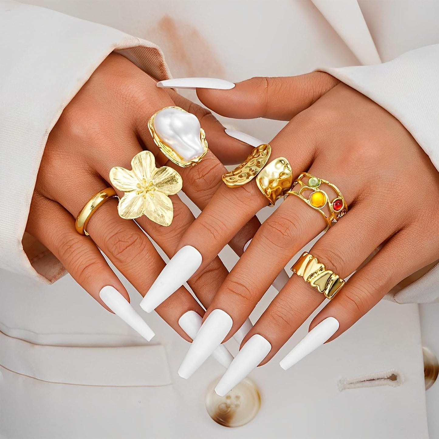 IQIC Anillos gruesos de oro para mujer, juego de anillos de plata a...