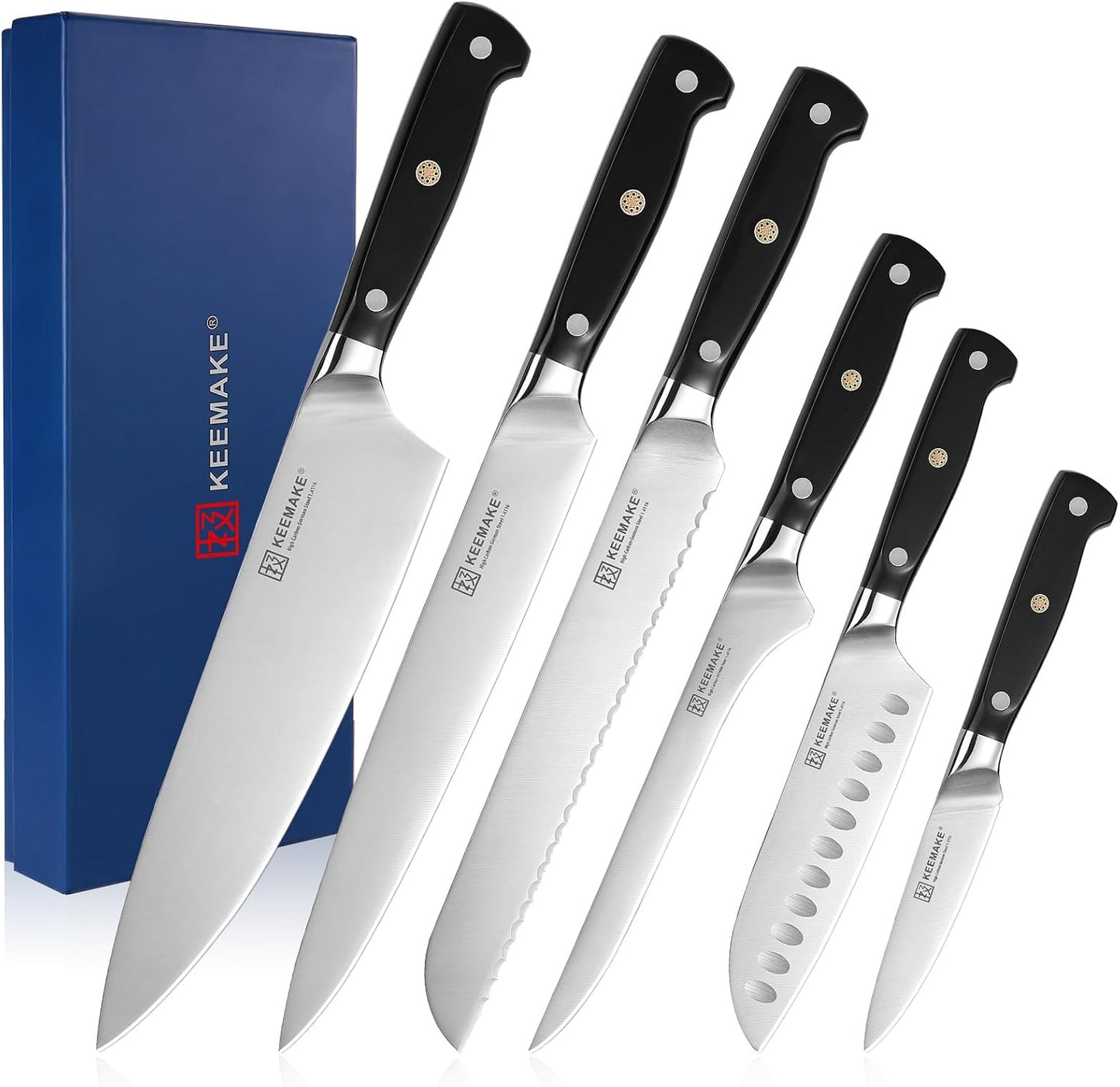 KEEMAKE Juego de cuchillos de chef, 6 piezas de cuchillos de cocina...