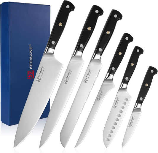 KEEMAKE Juego de cuchillos de chef, 6 piezas de cuchillos de cocina...