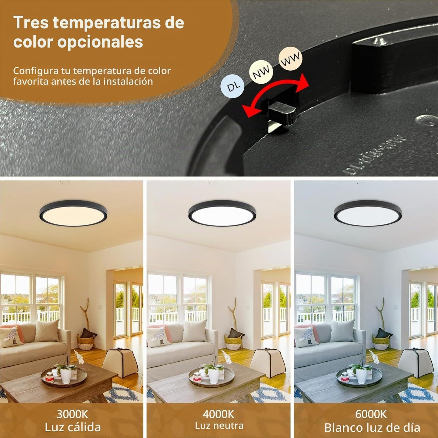 6PK Luz de Techo LED Empotrada Súper Delgada de 12 Pulgadas, 24W, 2...