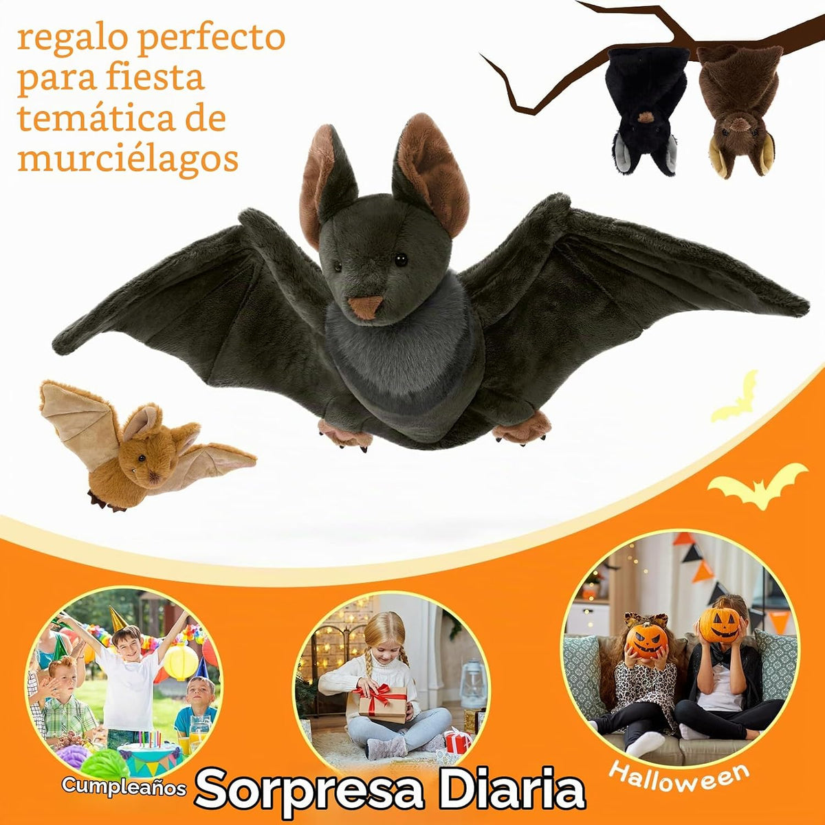 Tezituor Juego de 4 animales de peluche realistas de murciélago de...