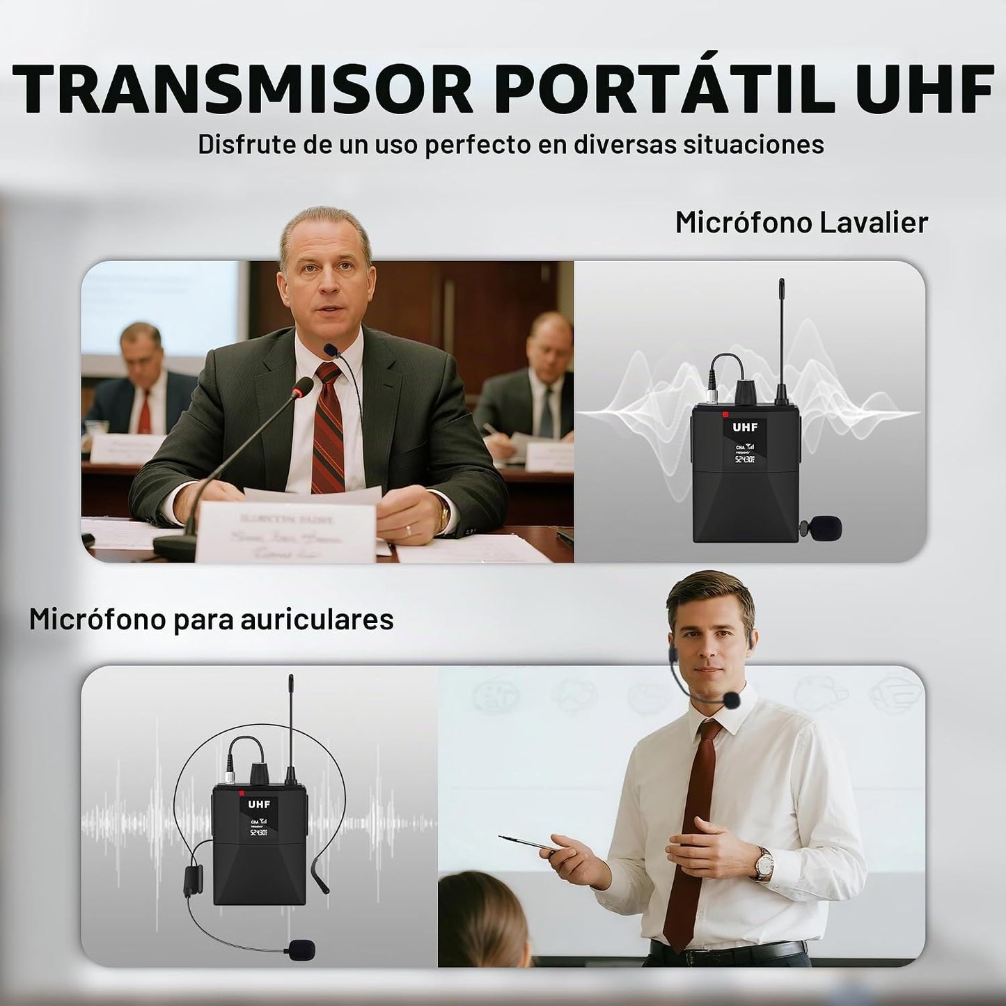 FULODE Micrófonos de solapa Sistema de micrófono inalámbrico UHF de...