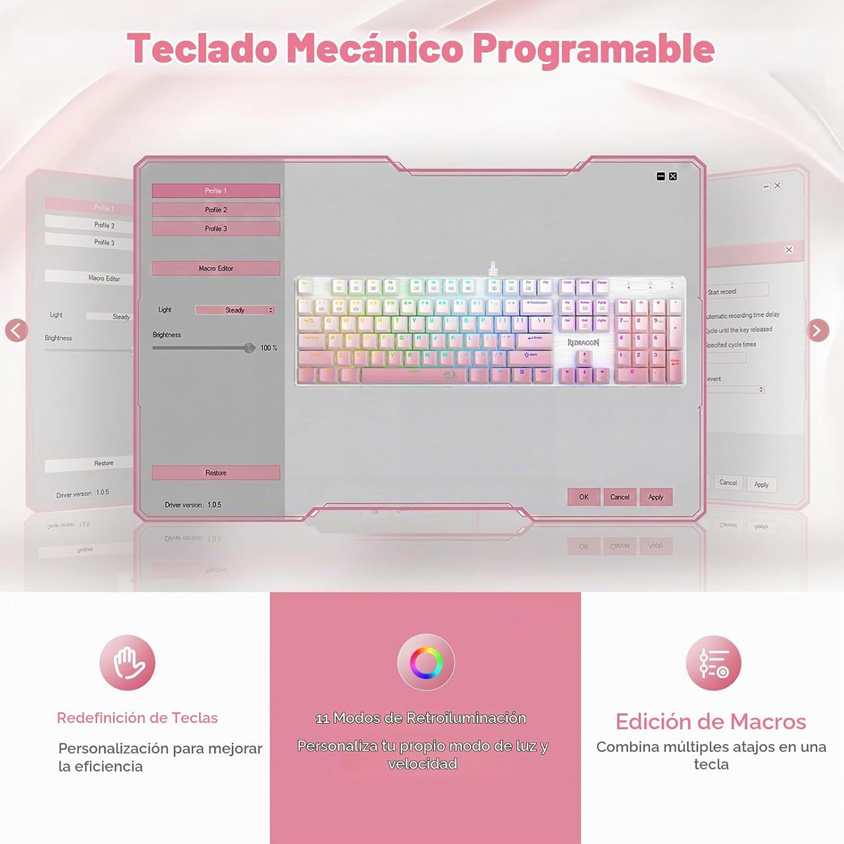 Redragon Teclado mecánico con cable K671GP | Teclado LED, 11 modos...