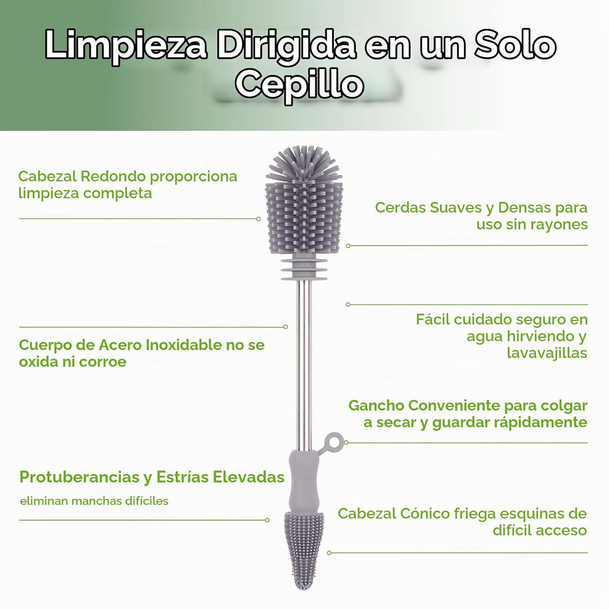 Haakaa Cepillo de silicona para biberones y hendiduras, SUVA gris,...
