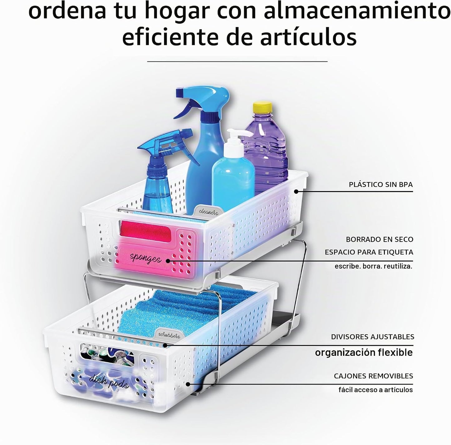 madesmart - Organizador apilable de dos niveles con divisores y jue...