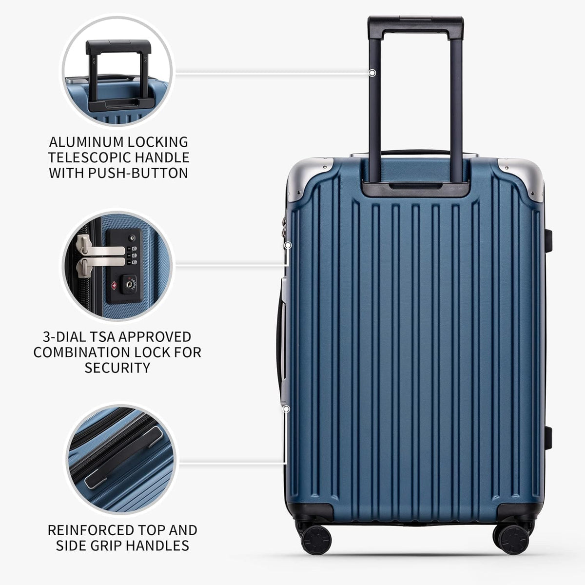 LEVEL8 Equipaje Grace, Azul | Abs+Pc Hard Case, 360° ruedas girator...