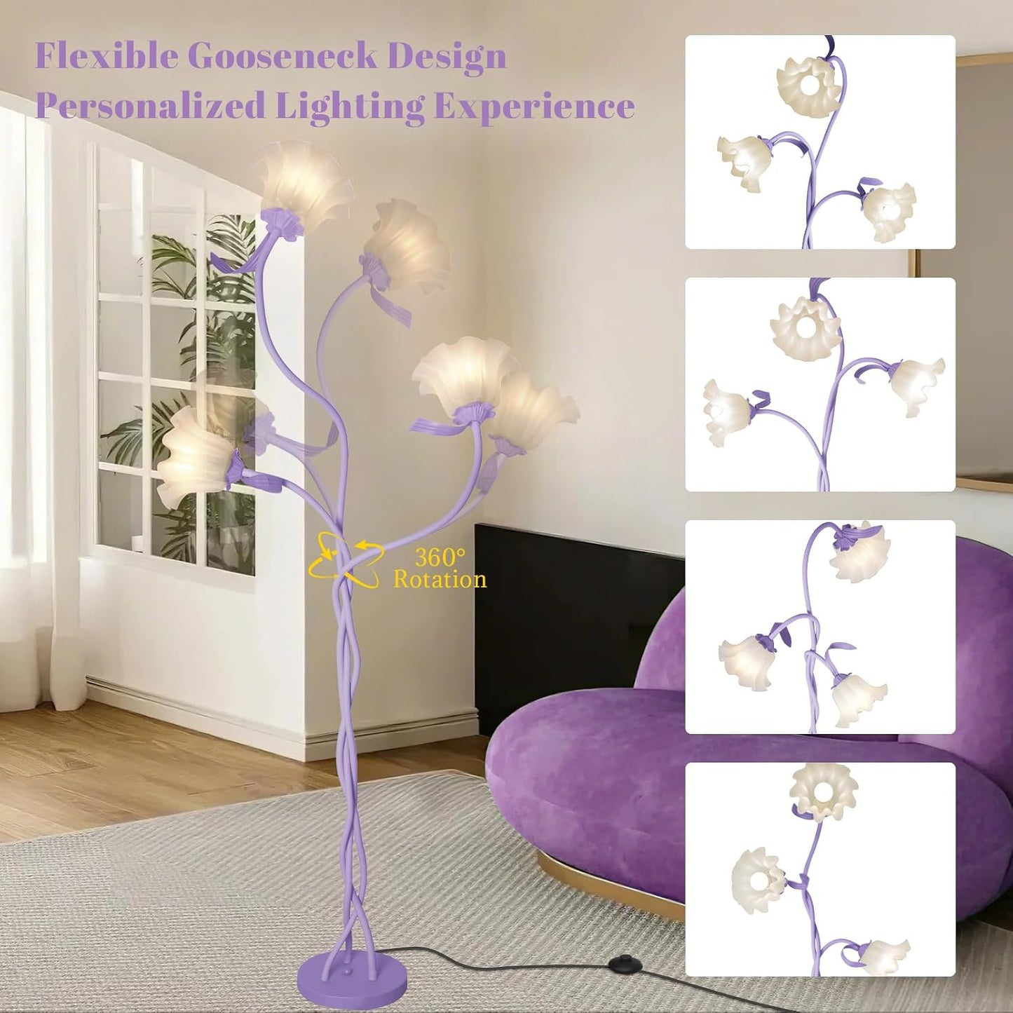 Lámpara de pie floral para dormitorio, linda lámpara de esquina con...