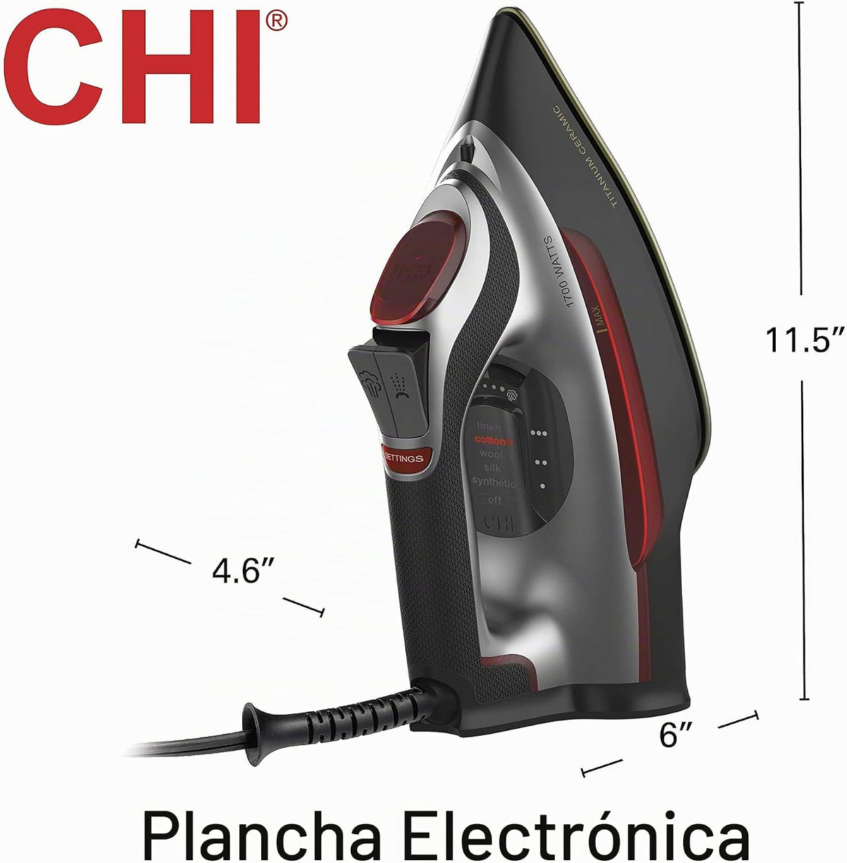 CHI Steam Plancha para ropa, 1700 vatios, cable XL de 10 pulgadas |...