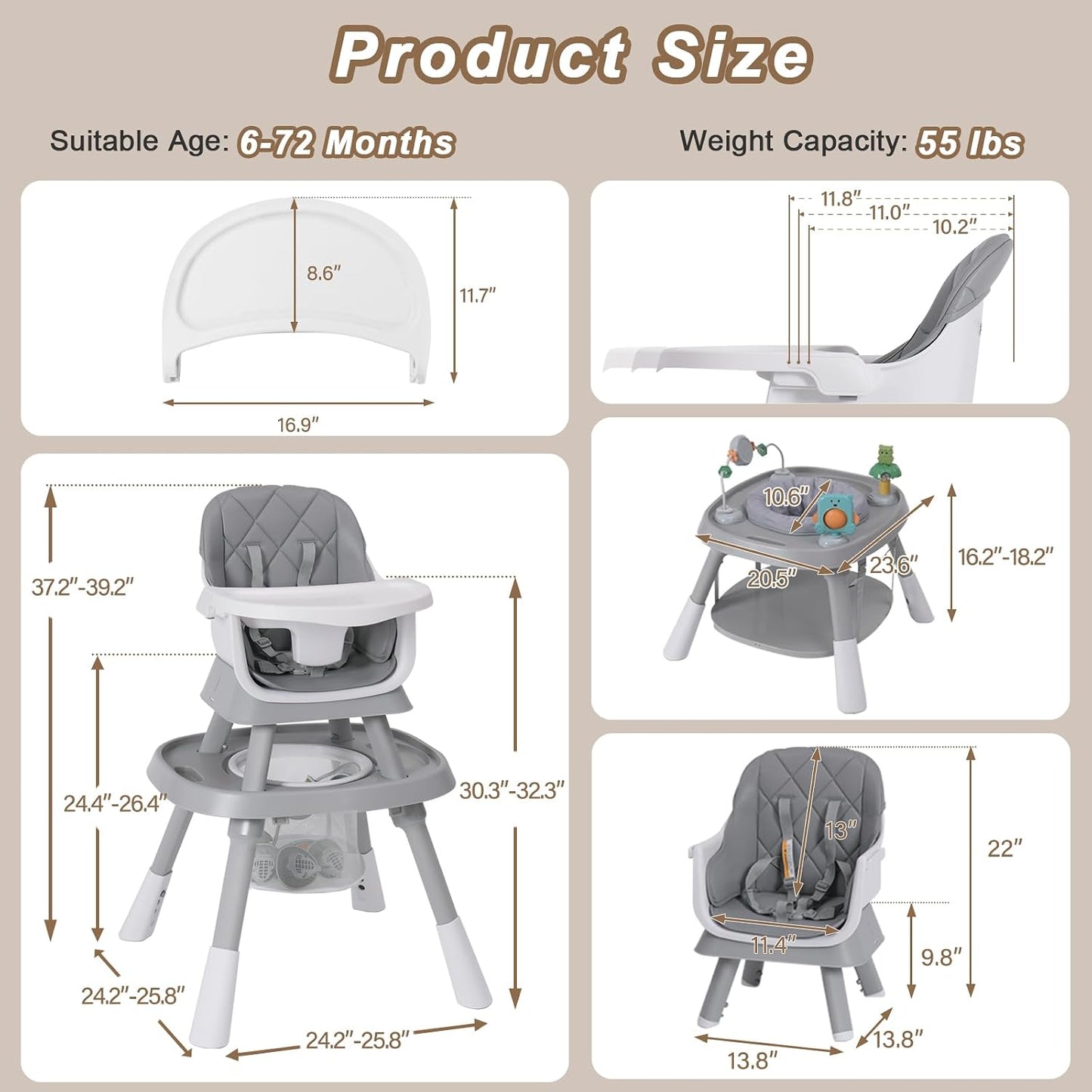 Babyliebe Silla alta para bebé 15 en 1, silla alta convertible para...