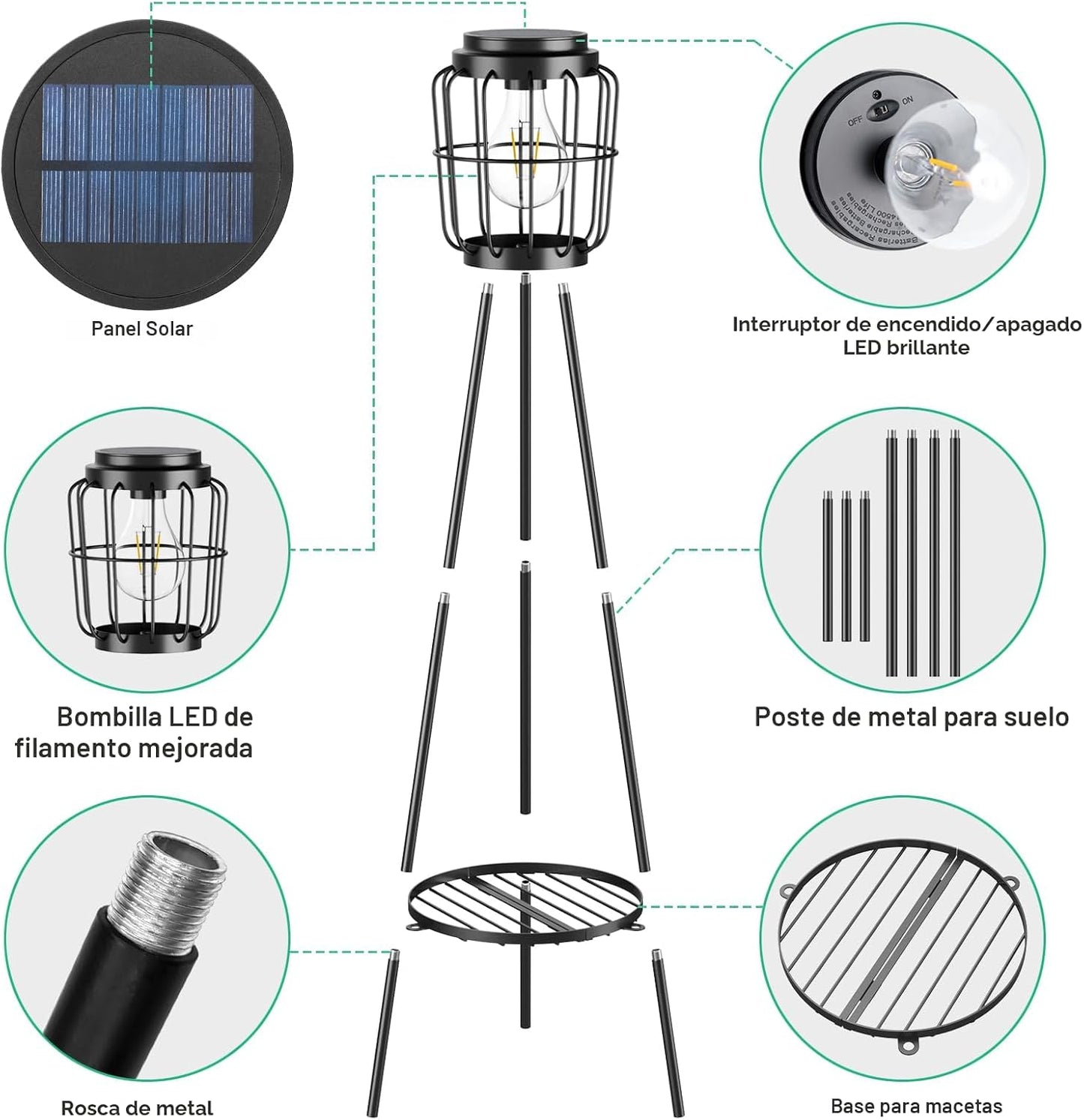 VISFLAIR Luces solares con soporte para plantas, lámpara de pie par...