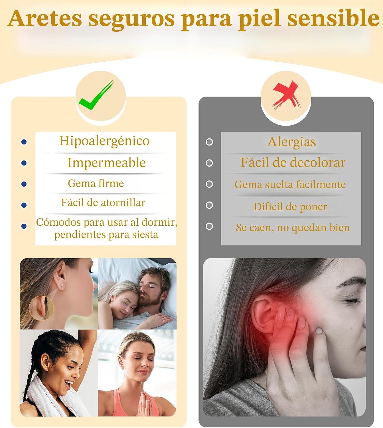 LOLIAS Aretes hipoalergénicos de espalda plana para mujer - Aretes...