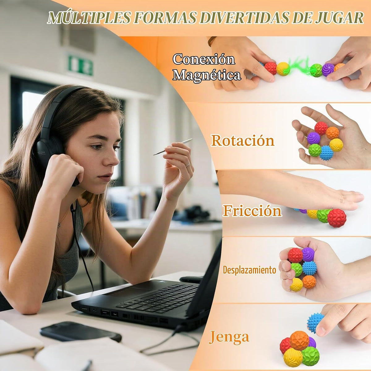 Bolas magnéticas de silicona, juguetes para ansiedad para adultos y...