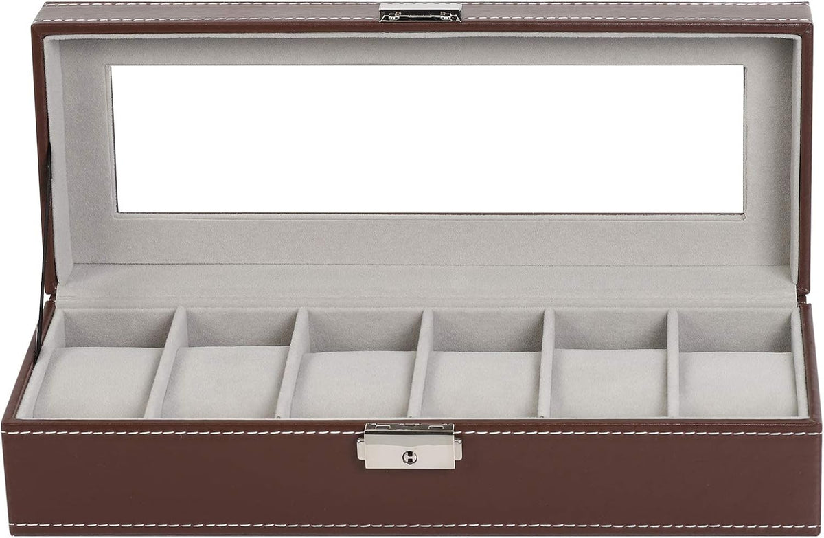 NEX Caja de reloj, 6 ranuras de cuero reloj vitrina de almacenamien...
