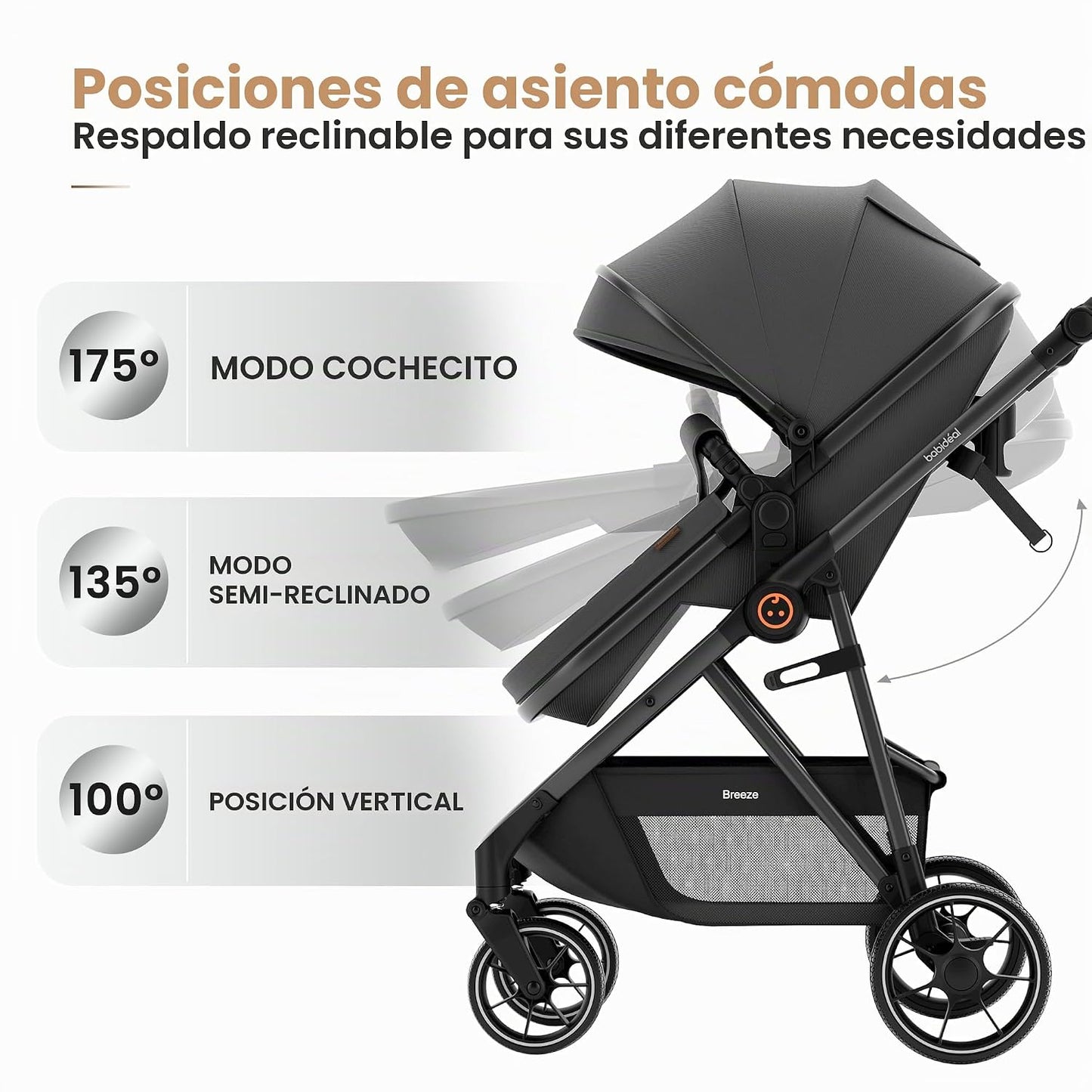 Babideal Cochecito de bebé para recién nacido y niño, plegado con u...