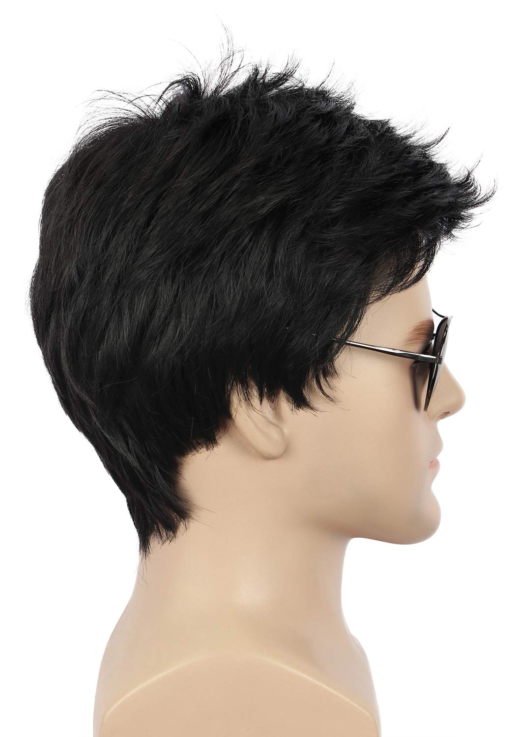 yuehong Peluca negra corta para adultos, pelucas de moda para fiest...