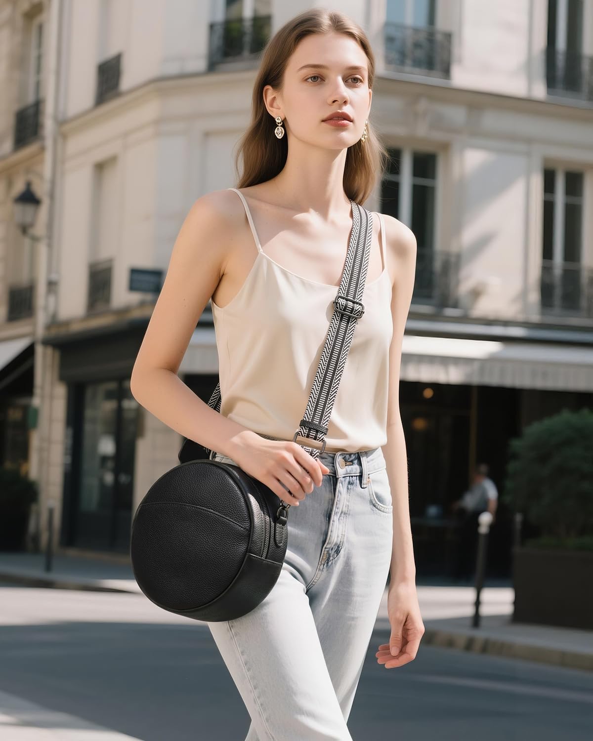 COOLCY Bolsos cruzados de cuero, bolso de hombro circular, bolso re...
